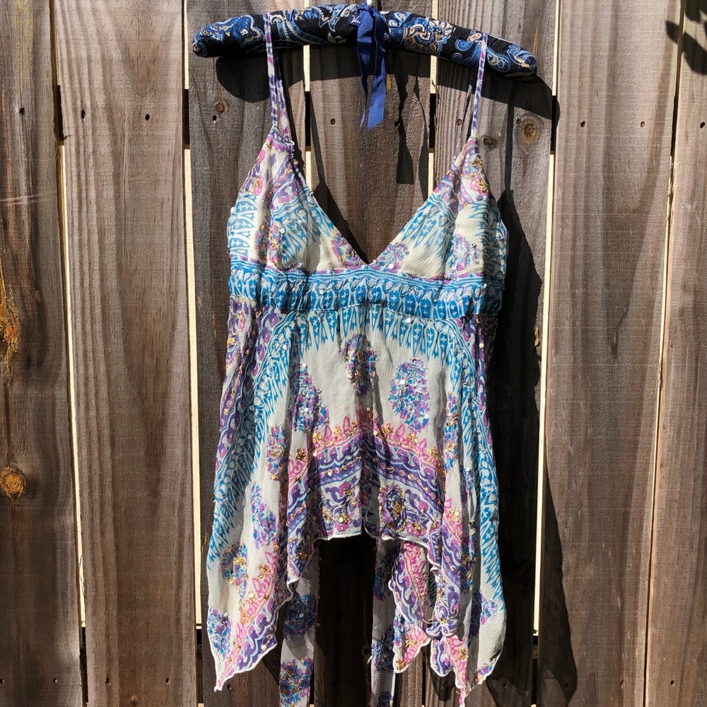 JUNIOR’S 100% SILK KOOKAI ASYMMETRICAL CAMISOLE TOP.